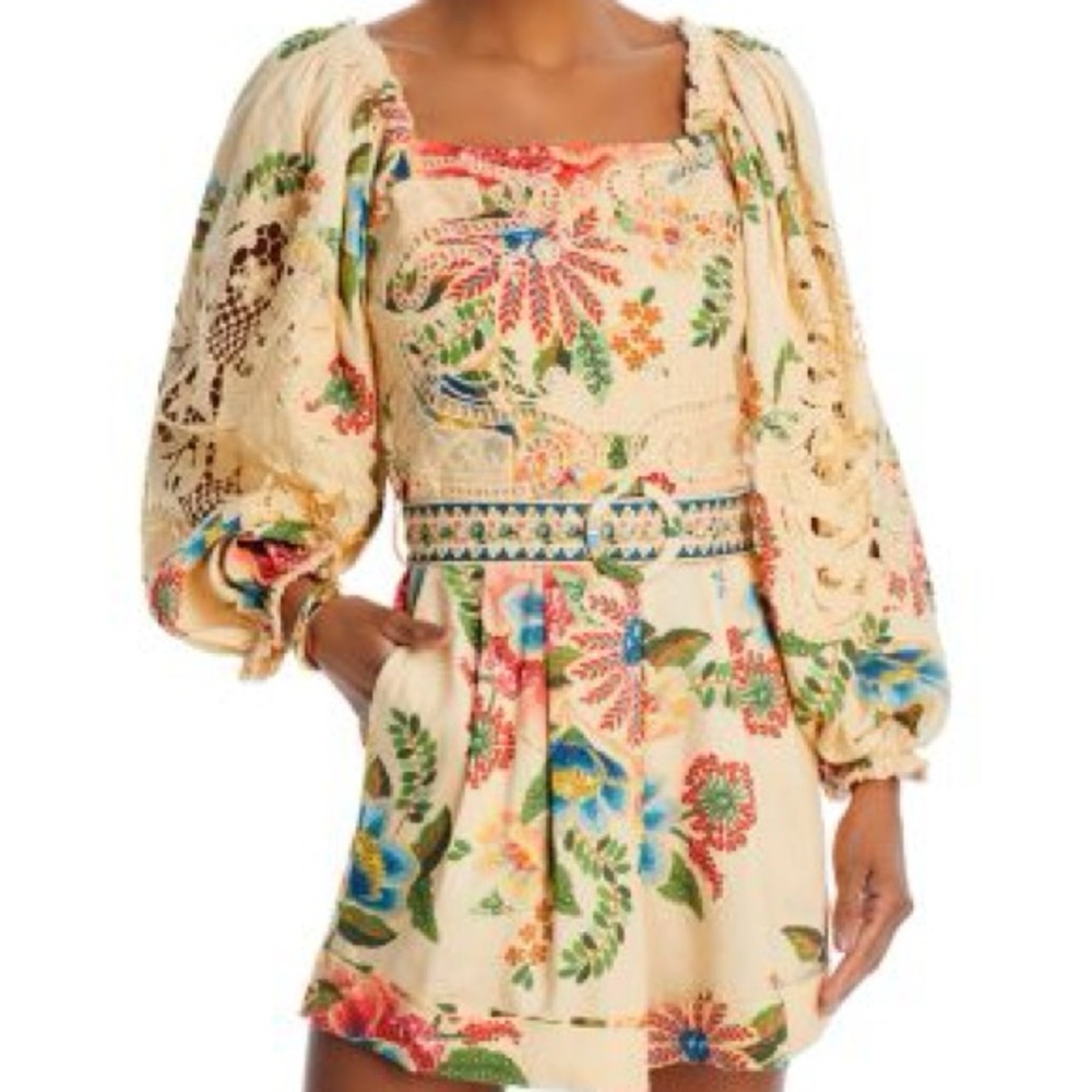 FARM Rio Floral Embroidered Jumpsuit - Cream, Red, Blue, Green